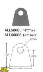 Chassis Tab, Flat, 1/2" Mounting Hole, 3/16" Thick, 4pk
